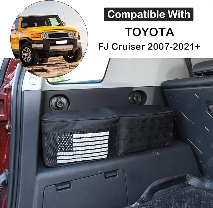 Aunginsy 2PCS Trunk Organizer Compatible with Toyota FJ Cruiser 2007-2021+, Car Left & Right Side Trunk Storage Bags Backseat Hanging Storage Multi-Compartment Accessories, With USA Flag Pattern