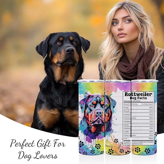 Rottweiler Gifts for Women, 20 Oz Straight Skinny Tumblers, Stainless Steel Tumbler, Double Wall Vacuum Travel Mug, Dog Stuff Animal Coffee Cup, Insulated Coffee Mug Thermal Cup for Office, Outdoor