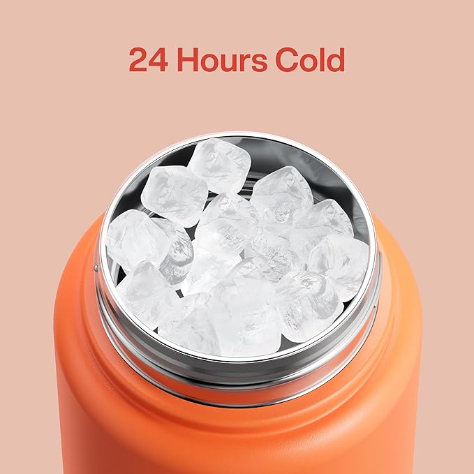 ENCOOL Insulated Water Bottle with Straw Stainless Steel Water Bottle, Leak-Proof, BPA-Free, Double Wall Vacuum Keeps Cold for 24 Hours for Sports, Travel, School (32 oz, Moderate Orange)