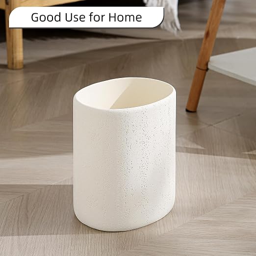 Bathroom Trash Can, 1.6 Gallon Small Trash Can Cabinet, Simple Stone Look Oval Office Garbage Bin, Decorative Waste Basket for Bedroom, Living Room, Kitchen (Off White)