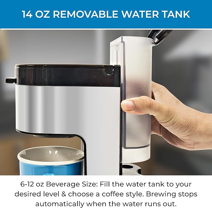 Kenmore Single Serve Coffee Maker – Compatible with Keurig K‑Cup Pods & Ground Coffee, One Cup Brewer, 6–14 Oz Brew Sizes, Travel Mug Friendly, Auto Shut‑Off, Hot & Iced Maquina de cafe, Black