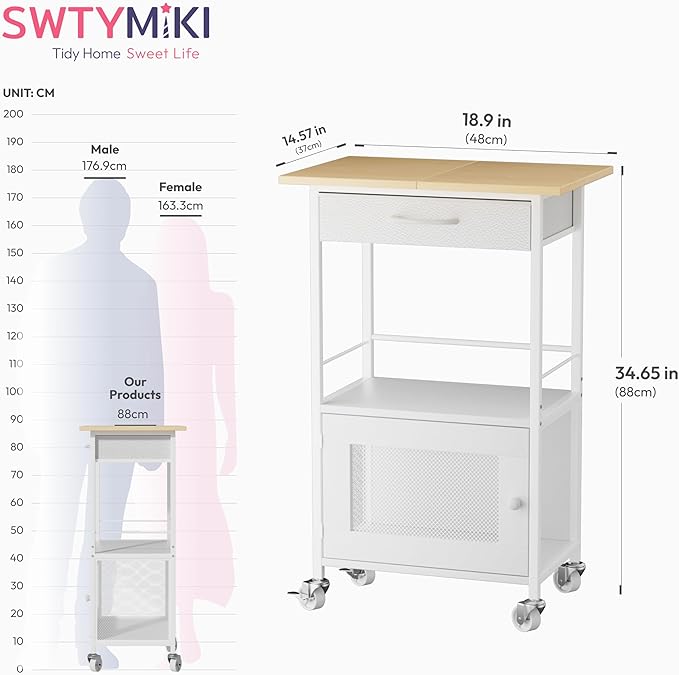 SWTYMIKI Buffets Coffee Bar Cabinet - Rolling Kitchen Rack, Farmhouse Small Coffee Stand with Storage Drawer and Door Cabinet - Kitchen Microwave Stand for Apartment, Living Room, Entryway, Natural