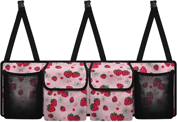 Red Strawberry Car Trunk Organizer Car Back Seat Organizer Hanging Cargo Storage Bag,Sturdy Space Saving Expert