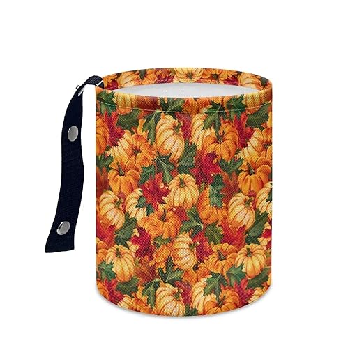 Maple Leaves Pumpkins Trash Can for Car Auto Garbage Can for Back Seat Leak Proof with Adjustable Buttons Car Accessories for Women Interior