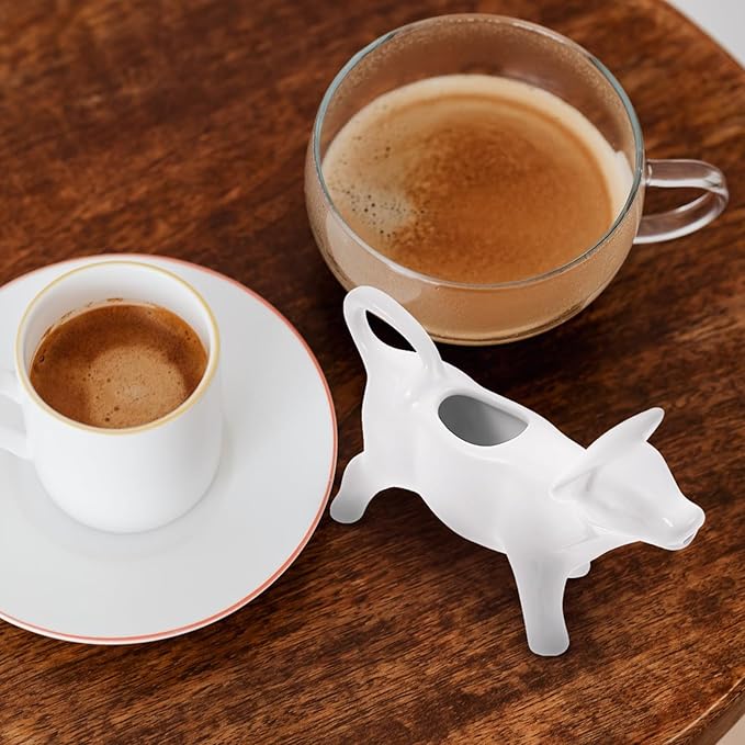 Gravy Boat Porcelain Cow Creamer Ceramic Coffee Creamer Serving Pitcher Jug Animal Shaped Sauce Server Cup Flower Vase for Kitchen Cafes Restaurants Hotels 40ML White Espresso Machine