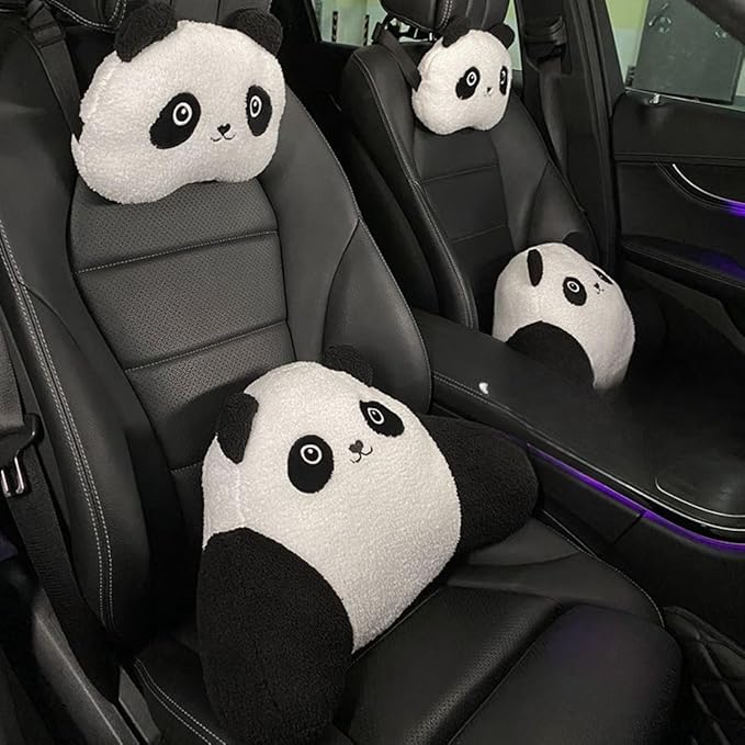 Car Headrest Pillow, Car Neck Pillow,Cute Panda Car Seat Headrest Neck Rest Cushion Pillow 1 Pair,Gift for Family, White