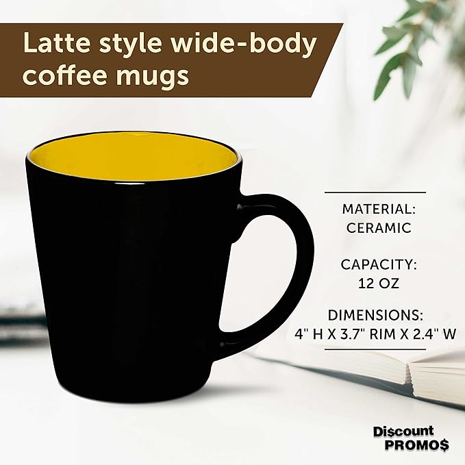 DISCOUNT PROMOS Ceramic Coffee Latte Mugs 12 oz. Set of 10, Bulk Pack - Perfect for Coffee, Tea, Espresso, Hot Cocoa, Other Beverages - Yellow