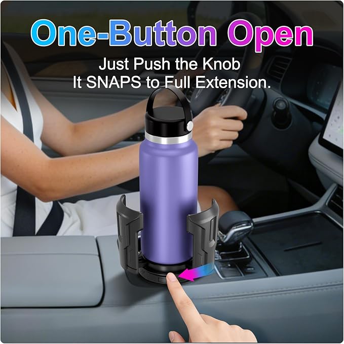 Cup Holder Expander (Adjustable Holder & Base, Auto-Fit Hold, One Button Open), Car Cup Holder Expander for Yeti, Hydro Flask, Nalgene, Owala, Bottles in 2.6"- 4.8" (2 Pack, Light Black)