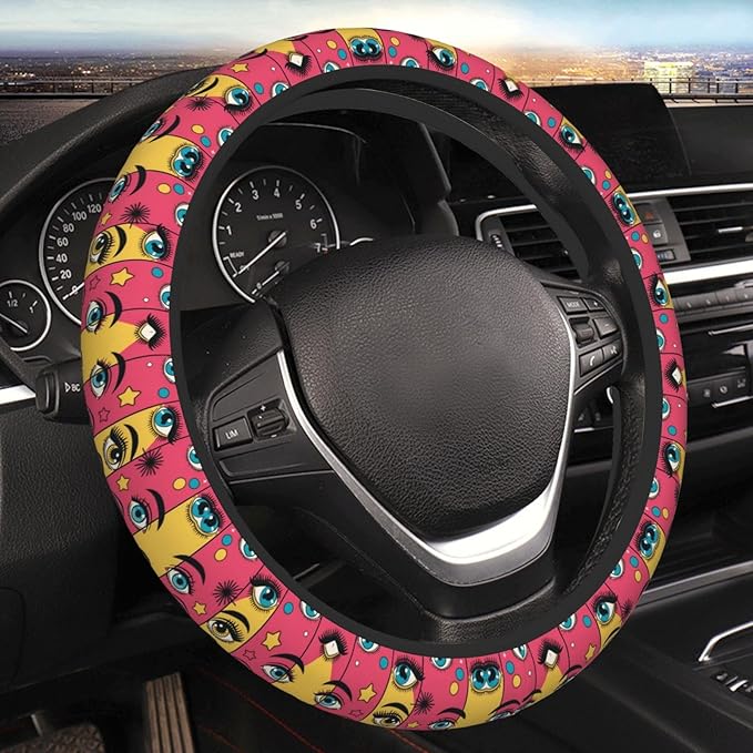 Colorful Eyes Art Neoprene Steering Wheel Covers Women Men Car Accessories, Universal 15 Inch Fit Auto, Suvs, Truck