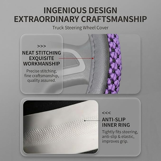 Size 16-20 Inch Ice Silk Ventilation Multi-Style Comfy Grip Steering Wheel Cover for Truck, Bus, Big Rig Trucker,SUV， Anti-Slip Design 16-20 Inch (Purple, 17)