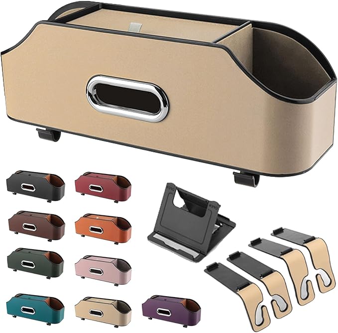 3-In-1 Car Backseat Organizer, 2026 New Multifunctional Car Seat Back Storage Box with Hooks and Phone Holder, Car Cup Holder Organizer for Hold Phone, Snacks, Drinks, Handbag (Beige)