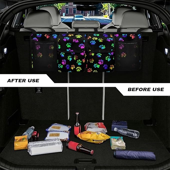 Rainbow Dog Paw Print Auto Hanging Seat Back Storage Waterproof Car Organization Women,Space Saving Expert