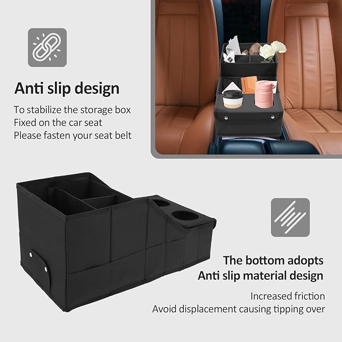 Car Seat Storage Organizer, Car Essentials Back Seats Organizer Between Seats Passenger seat with Cup Holder for Travel Baby Toys Diaper Caddy Bag(black)