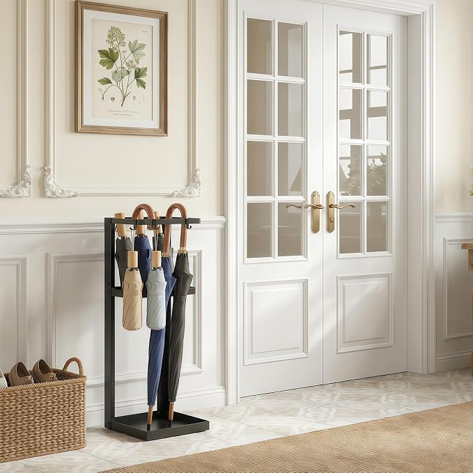 Umbrella Stand, Metal Umbrella Stand Indoor, 26 Inch Umbrella Holder for Entryway, Shelf for use with Small Umbrellas and Bottom Drip Tray for use with