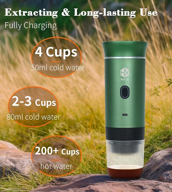 Coffee Maker Gift Set for Camping,Battery Powered Portable Electric Espresso Machine, Rechargeable Coffee Maker Self Heating Ground Coffee Capsule for RV, Hiking (Green mix Black)