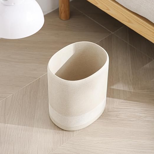 Trash Can, 1.6 Gallon Small Bathroom Trash Can, Simple Oval Stone Look Garbage Bin, Decorative Waste Basket for Kitchen Office, Home Decor, Bedroom, Living Room (Beige)