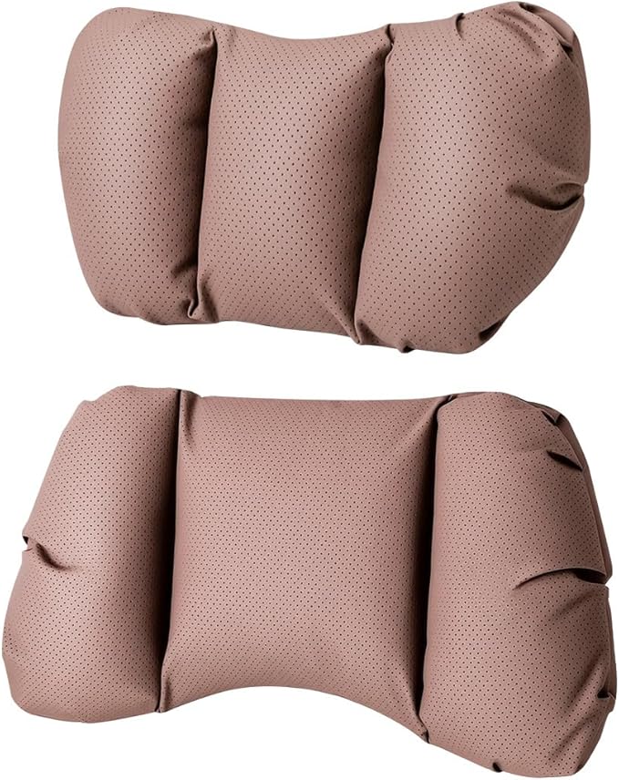 Car Neck Pillow & Lumbar Support for Kia Telluride Carnival Cadenza Stinger Ergonomic Breathable Mesh Auto Seat Back Cushion Headrest,Brown-Neck & Lumbar Set