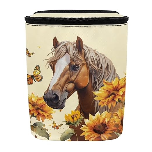 Hanging Sunflower Horse Car Trash Bag Zip Leak Proof Vehicle Garbage Bin with Lid Mini Portable Vehicle Waste Storage Bag for Automotive Front Back Seat Headrest