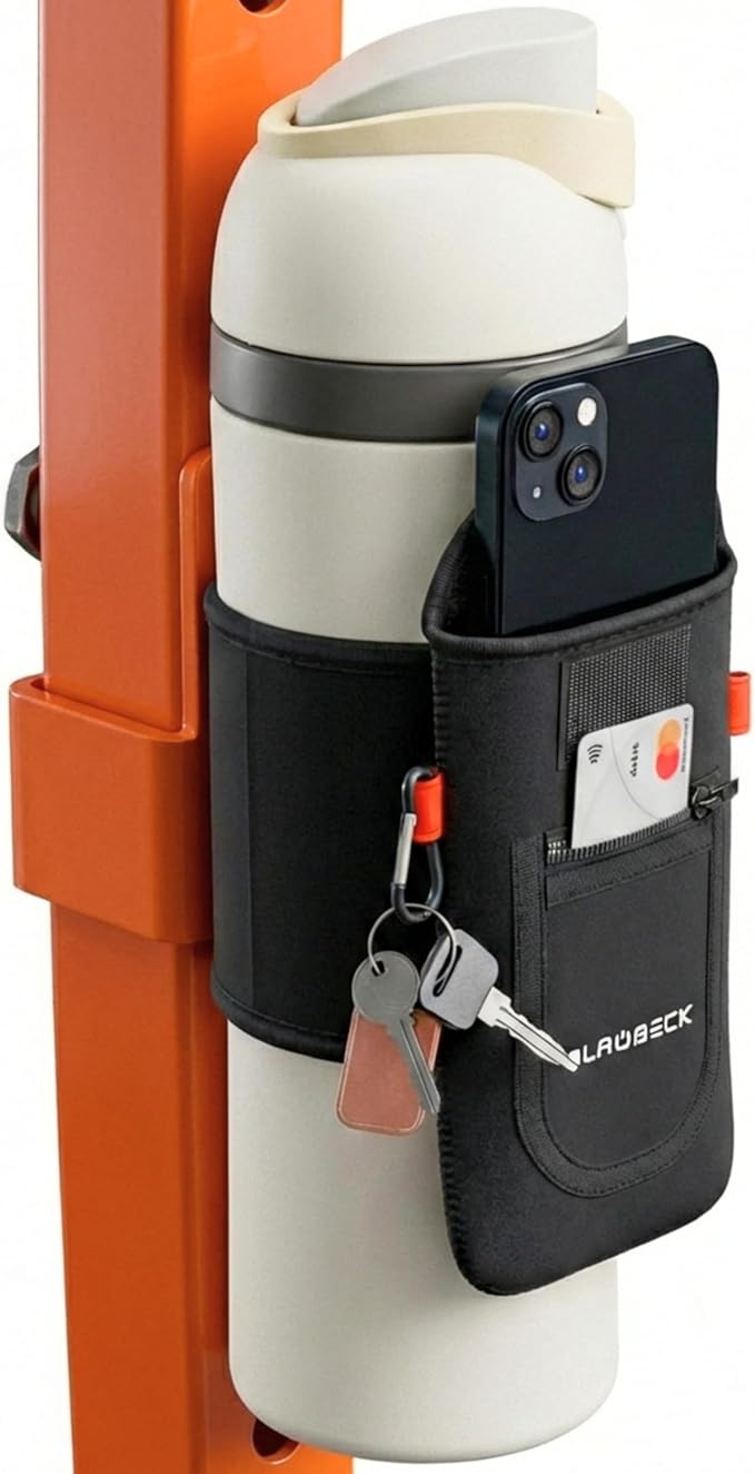 Magnetic Water Bottle Sleeve Bag and Large Pocket Phone Holder for Gym - Black Pouch with 4 Magnets - Attach it to Any Gym Equipment & Golf Carts - Gym Essentials - Water Bottle NOT Included