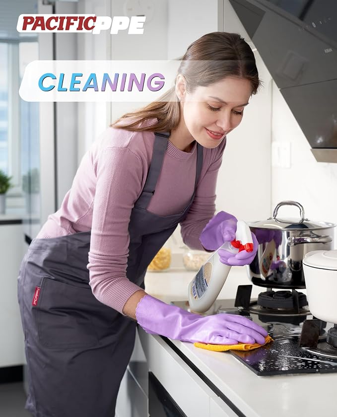 PACIFIC PPE 2 Pairs Dishwashing Cleaning Gloves with Latex free, Cotton lining, Kitchen Gloves (Purple+Blue, Medium)