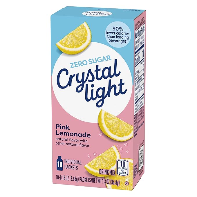 Crystal Light On The Go Pink Lemonade Powdered Soft Drink Mix, 0.13 Ounce - 10 per pack - 12 packs per case.