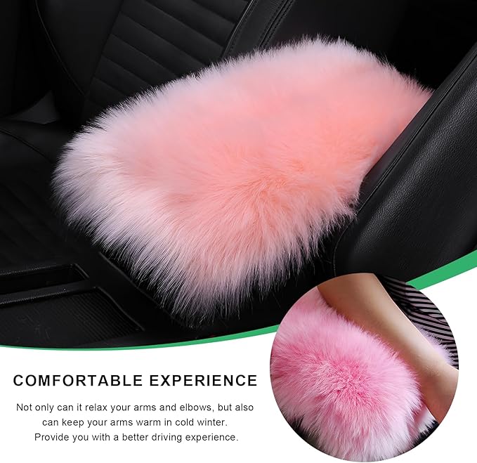Furry Car Center Console Cover Pad, 11.8"×7.9" Auto Fluffy Plush Center Armrest Protective Cover, Comfortable Fuzzy Armrest Seat Box Protector Cushion for Cars Trucks SUVs (Light Pink)