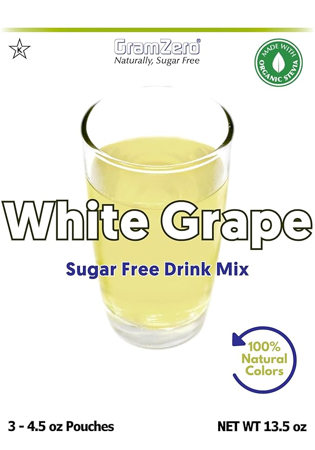GramZero White Grape Zero Calorie Sugar Free Drink Mix, Great For Nutrition Club Loaded Teas, Stevia Sweetened