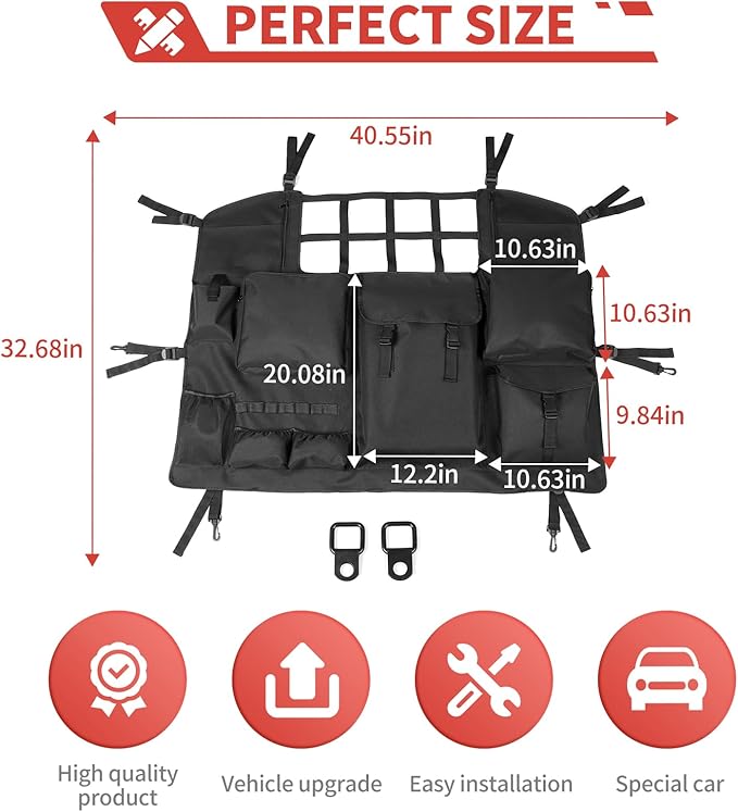 for JKU JLU Rear Trunk Organizer Bag Backseat Haning Cargo Organizer with Multi-Pockets Tool Kits fit for Jeep Wrangler JKU JLU
