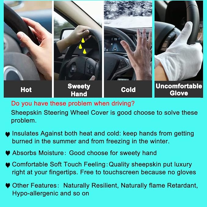 3Pcs/Set Pure Wool Fur Furry Steering Wheel Cover, Soft Fluffy Handbrake Cover Gear Shift Cover for Women Car SUV Truck Australia Sheepskin Accessories