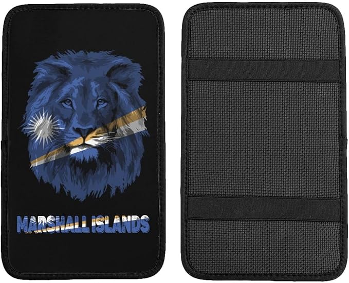 Vintage Marshall Islands Flag Lion Head Auto Center Console Armrest Cover Car Handrail Box Cushion Pad Mat Universal Fit Most Vehicle Sedan Truck SUV Soft Comfort Decor Accessories