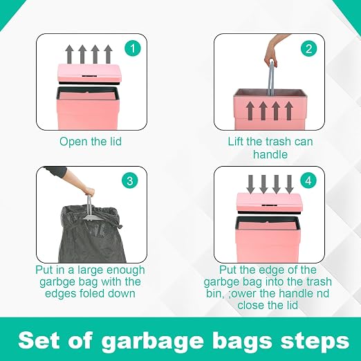 BestOffice 13 Gallon Trash Can Automatic Kitchen Trash Can Touch Free High-Capacity Garbage Can with Lid for Bedroom Bathroom Home Office 50 Liter (Black, 1) (3, Pink)
