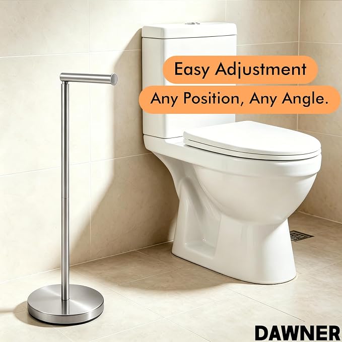 DAWNER 26" Heavy Duty Toilet Paper Holder Stand, Free Standing Toilet Paper Holder, Brushed Nickel Bathroom Toilet Paper Roll Holder, Stainless Steel Tissue Holder for Bathroom, Anti-Tipping Base