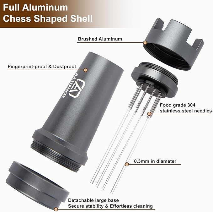 Coffee Distributor WDT Tool Espresso Distribution, 10pcs 304 Stainless 0.3mm Needles Espresso Coffee Stirrer, Full Aluminum Chess Shape Shell