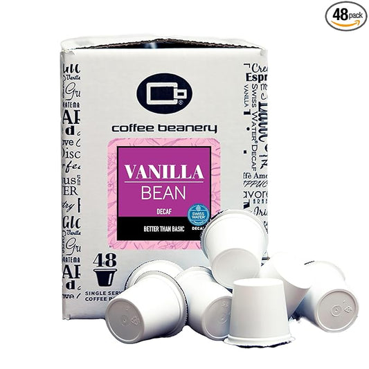 Vanilla Bean Decaf Coffee Pods by Coffee Beanery | 48ct Bulk Medium Roast Arbica Coffee
