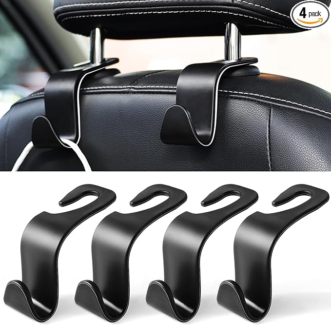 LivTee Car Seat Headrest Hook, Auto Seat Hook Hangers Storage Organizer Interior Accessories for Purse Coats Umbrellas Grocery Bags Handbag, 4-Pack