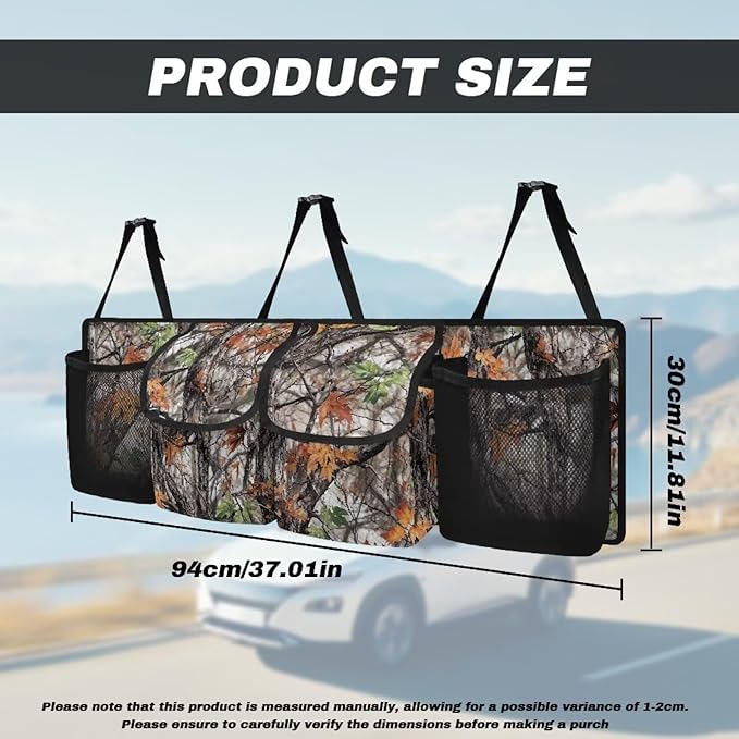 Car Storage Organizer New Version, Woods Camouflage Hanging Trunk Organizer with 4 Functional Storage Bags, Car Trunk Storage Bag for SUV Truck MPV VAN