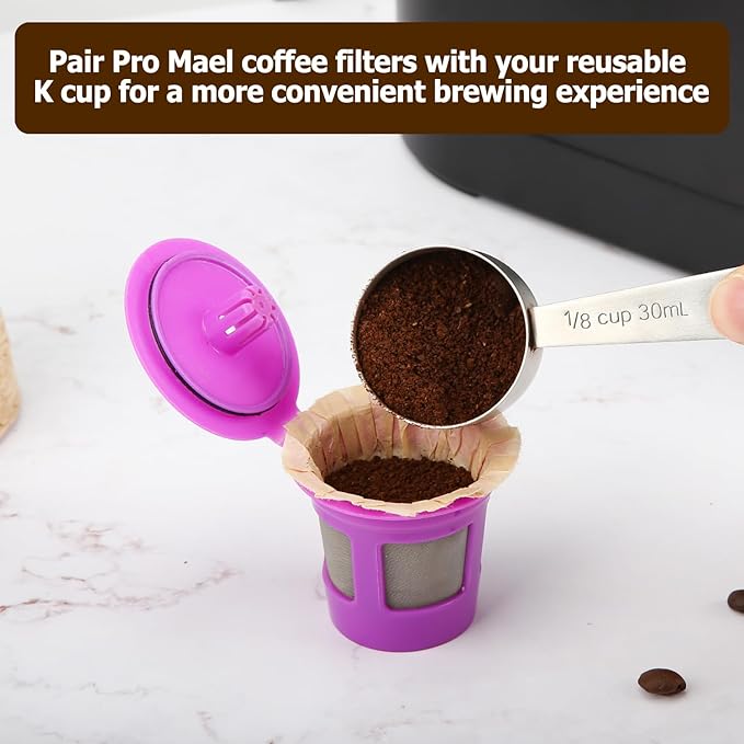 Pro Mael Disposable K Cup Filters, Coffee Filter Paper for Keurig Brewers Single Serve 1.0 and 2.0, Use with Reusable K Cup Pods, Natural Unbleached (100-Count)