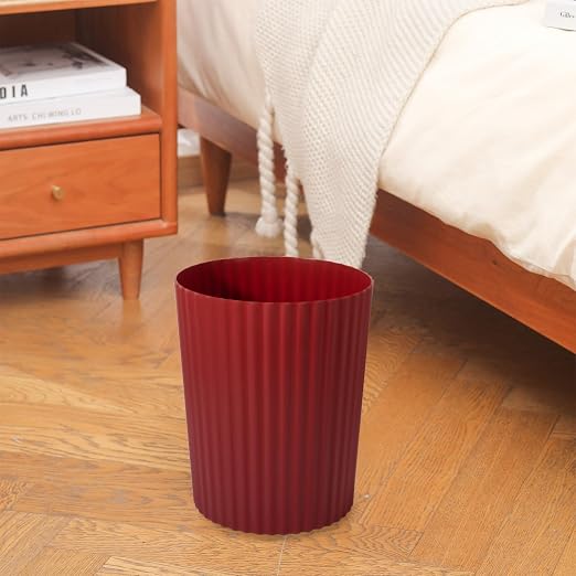 JiatuA Small Trash Can Plastic Wastebasket Round Garbage Container Bin for Bathroom, Kitchen, Bedroom, Home Office, College Dorm, Dark Red