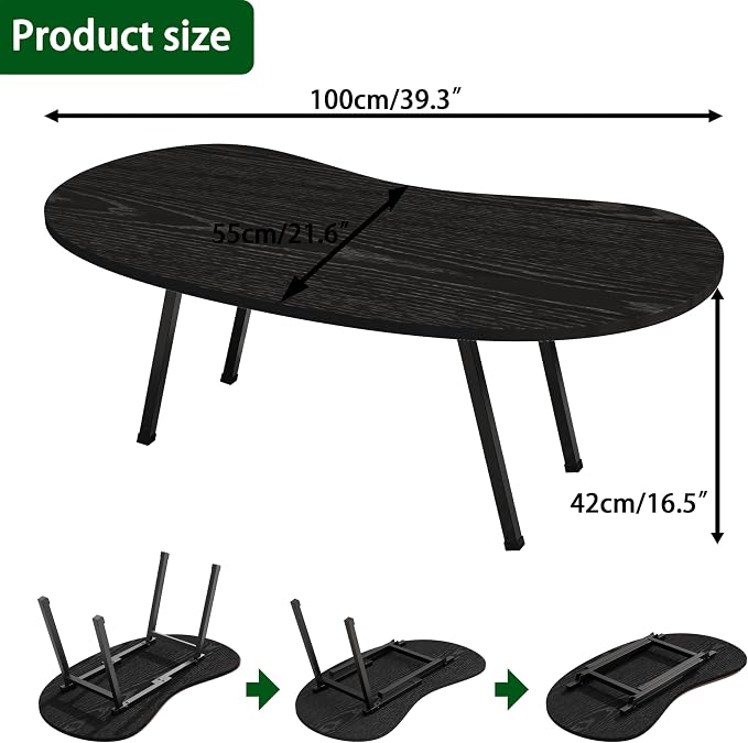 Foldable Coffee Table,Mid Century Modern Coffee Table Living Room Tables,Oval Center Table,Small Folding Coffee Tables Portable Table for Small Spaces,Living Room,Bedroom,Home,Easy Assembly,Black