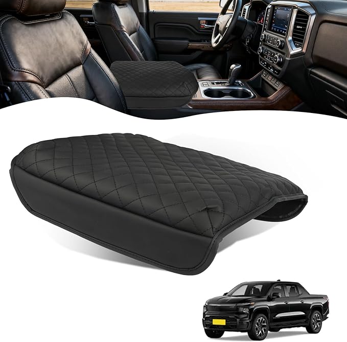 Center Console Armrest Cover Compatible with 2019-2026 Chevy Silverado GMC Sierra 1500 2500HD, 2021-2026 Tahoe Suburban Yukon, PU Faux Leather Console Protector Pad for Bucket Seat Accessories, Black