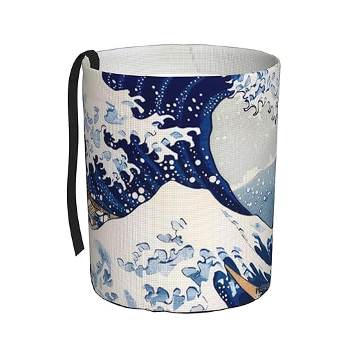Japanese Blue White Wave Car Trash Can Garbage Cans Foldable,Cute Hanging Car Organizer and Storage Bag Leak Proof, Auto Back Seat Trash Bin Universal for Truck, SUV, Outdoor Travel