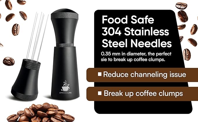 WDT Tool – Espresso Distribution Tools, Black Aluminum Alloy Handle with Stand, Coffee Mixer, and 10 Stainless Steel Needles