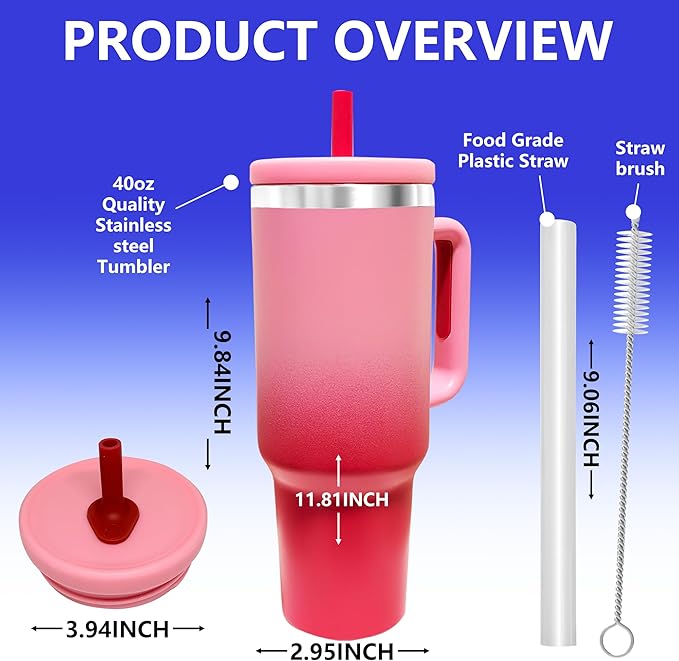40-OZ Insulated Water Bottle,Insulated Stainless Steel Tumbler,Reusable Cold Drink Thermos,BPA-Free, Double-Wall Stainless Steel Water Bottle (Pink Gradient, 40, Fluid Ounces)