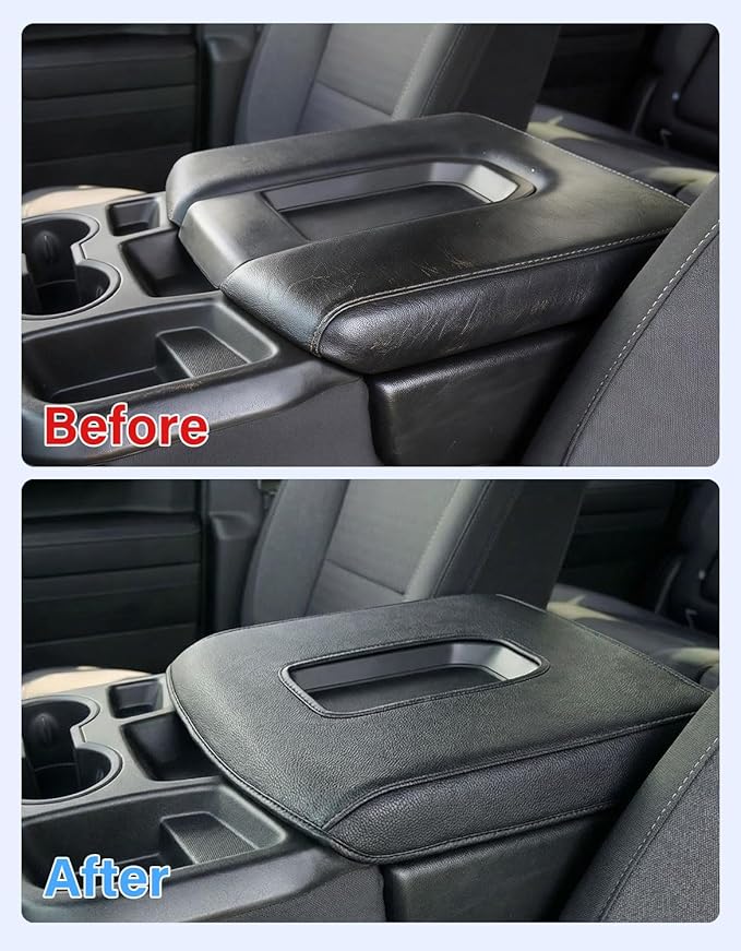 Center Console Armrest Cover for 2019-2026 Chevy Silverado/GMC Sierra 1500 2500 3500 HD, PU Leather Middle Console Lid Protector Arm Rest Cushion Anti-Scratch Thick Pad (Jump Seat Only)