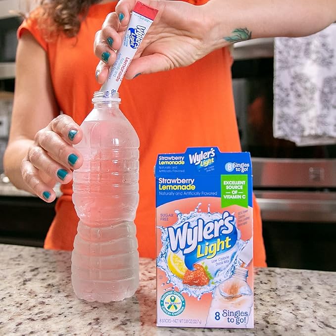 Wyler's Light Singles To Go (6 Pack), Strawberry Lemonade Water Drink Mix, 48 Total Powder Drink Mix Packets