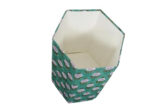 Generic 3.3 Gallon Cotton Hand Block Printed Paper Waste Basket |Small Decorative Trash Can for Housewarming Gifts in Living Room, Bedroom, Bathroom | Eco-Friendly, Plastic-Free (1, GREEN)