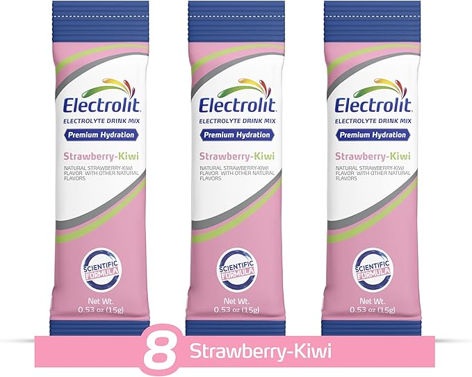 Electrolit Electrolytes Powder Packets, Strawberry Kiwi 8 Pack, Powdered Hydration Packets for Dehydration & Rehydration, Post Workout Flavored Hydrating Drink Mix, Gluten Free Water Enhancer Sticks