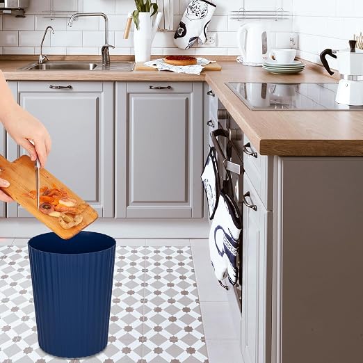 JiatuA Small Trash Can Plastic Wastebasket Round Garbage Container Bin for Bathroom, Kitchen, Bedroom, Home Office, College Dorm, Navy Blue