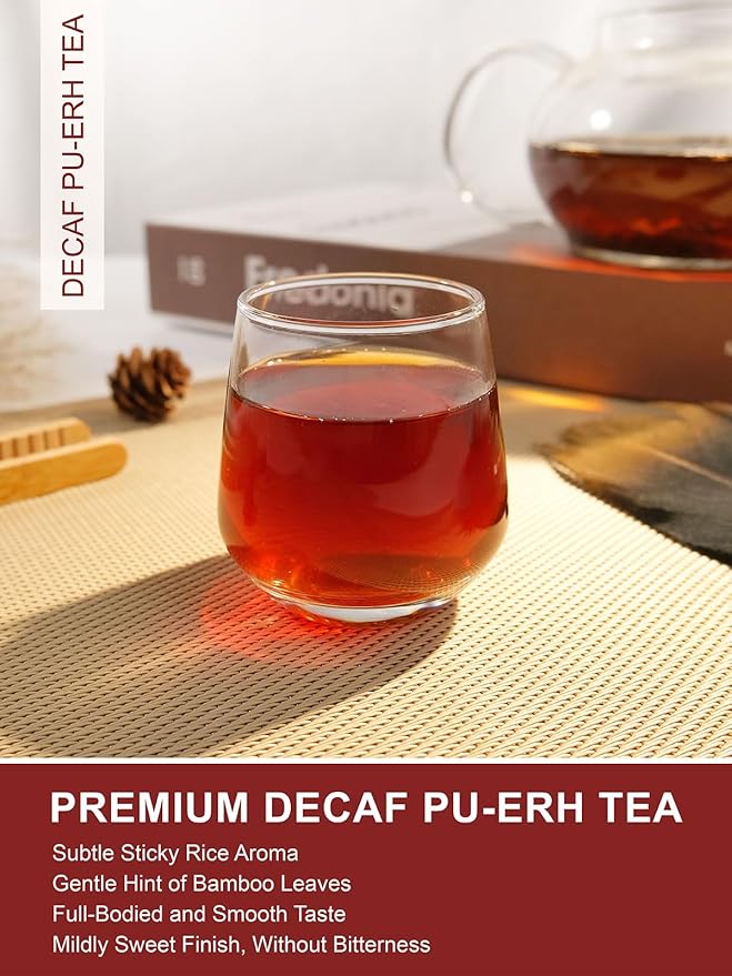 TeeLux Decaf Pu erh Tea Loose Leaf, Naturally Aged Yunnan Decaffeinated Ripe Pu erh Tea, Smooth & Mellow Flavor, 16oz