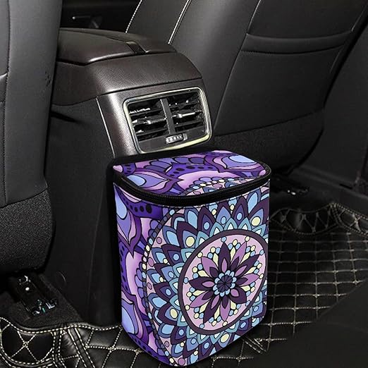 KEIAHUAN Mandala Pattern Hanging Car Trach Can for Back Seat Car Garbage Bag with Lid Easy to Clean Multipurpose Vehicle Garbage Bin for SUV Truck RV Camping